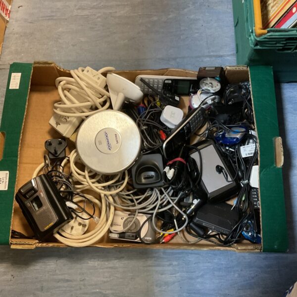 Mixed cable lot with vintage phone and CD walkman connections.