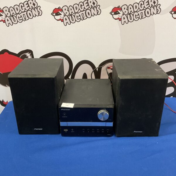 Pioneer X-EM12 micro HiFi system with bookshelf speakers.