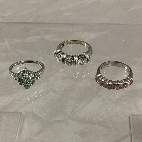Silver stone set rings lot, sizes L, M, N.
