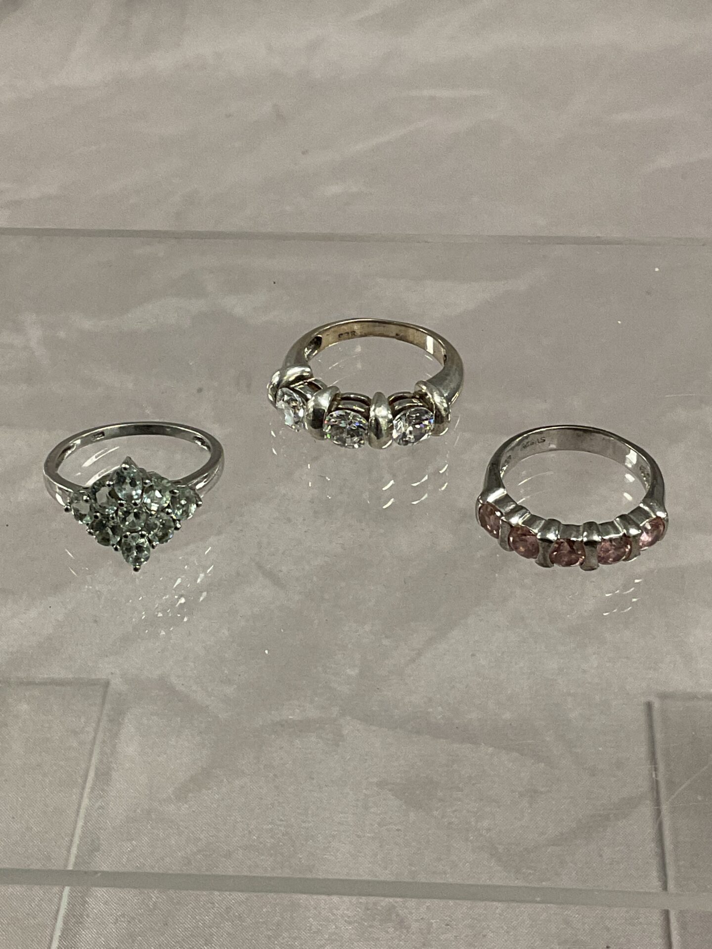 902 Three 925 Silver stone set rings sizes L M N