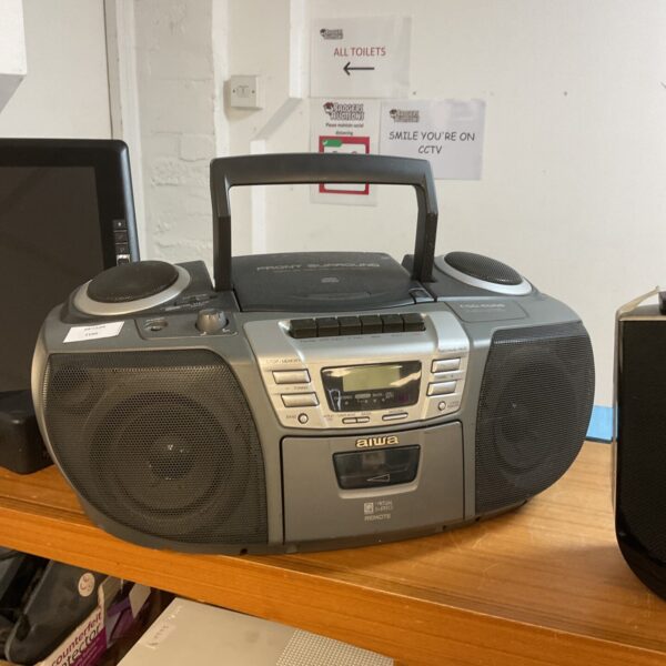 Vintage Aiwa boombox with cassette and CD player.