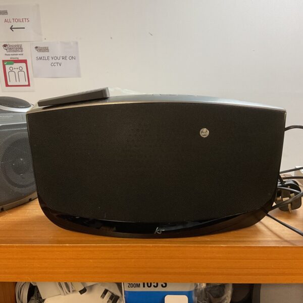 Front view of the black Kitsound Evoke portable Bluetooth speaker.