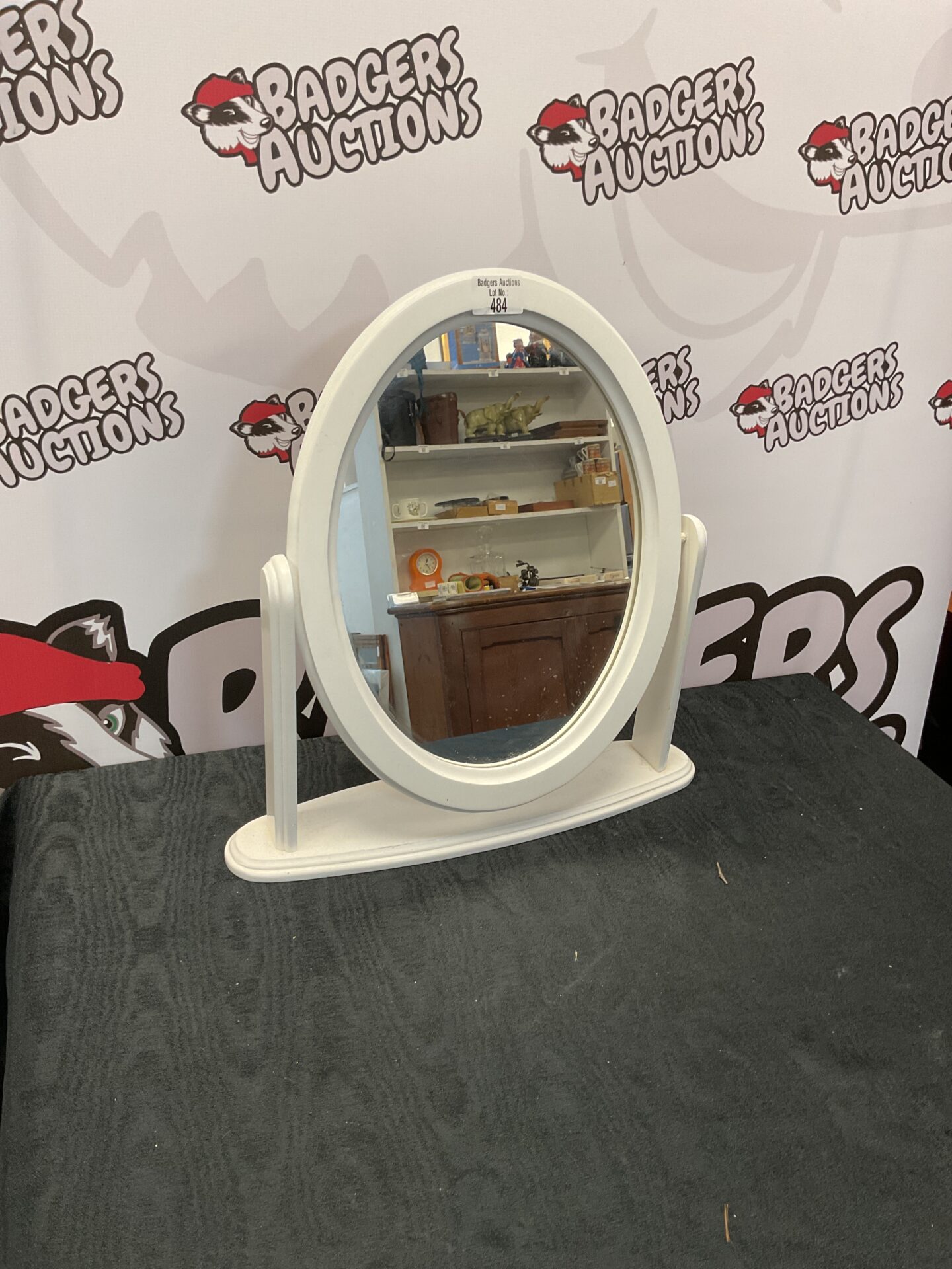 484 Small white oval dressing table mirror