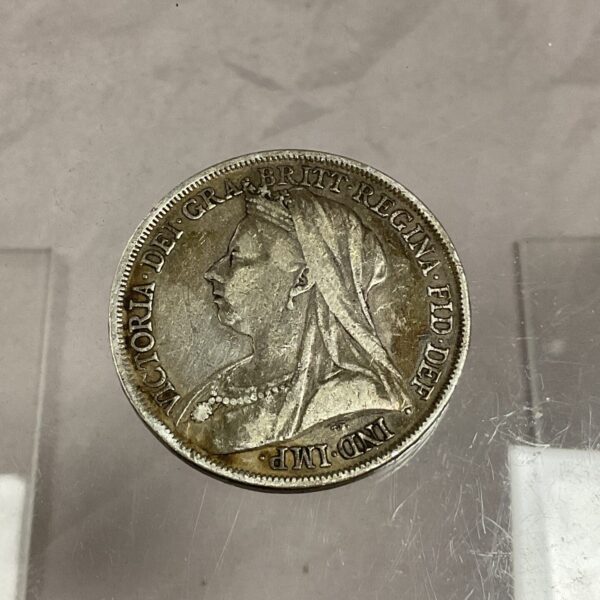 1893 Victoria Silver Crown coin obverse, featuring Queen Victoria’s portrait.