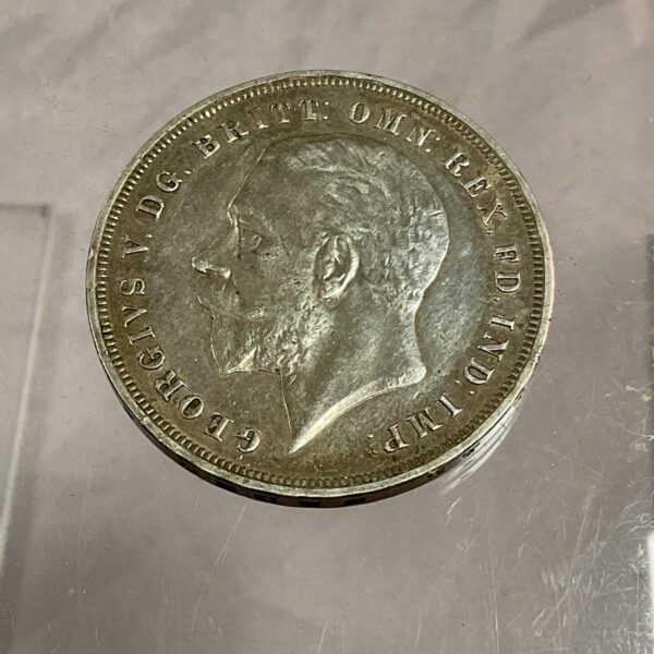 1935 George V Silver Jubilee Crown coin obverse portrait.