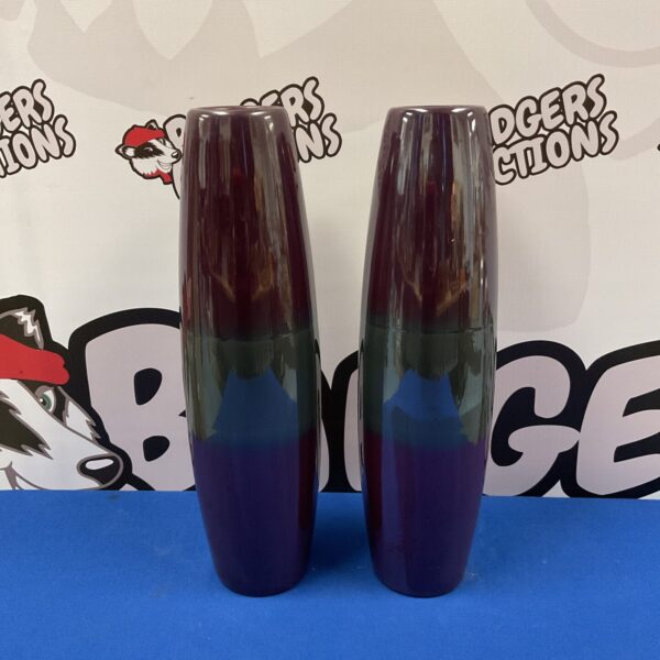 Pair of modern purple and grey gradient vases for home decor.