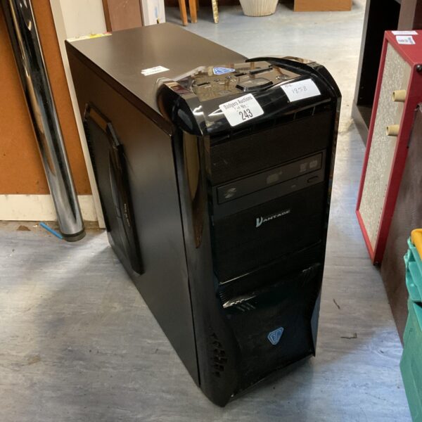 Black Vantage gaming PC tower, desktop computer case.