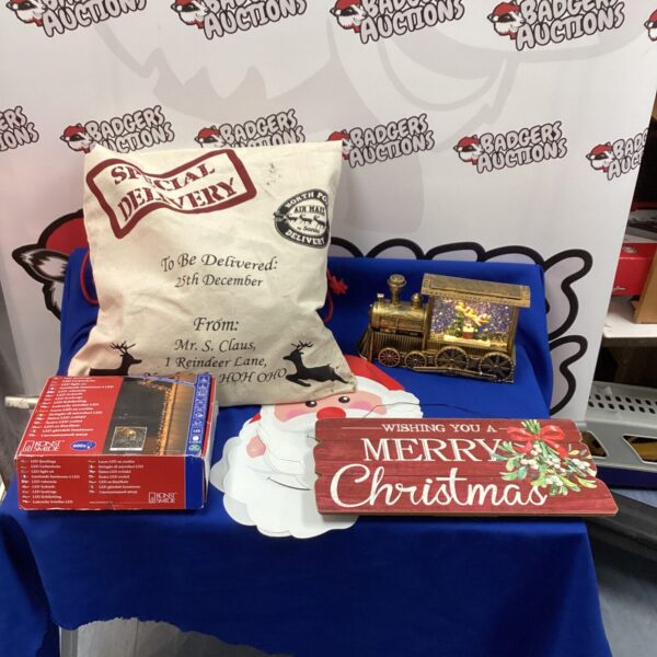 Christmas decorations bundle featuring a Santa sack and glitter train.