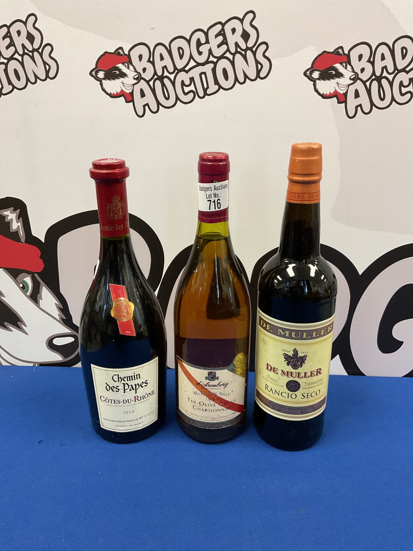 716 Three bottles of wine including chemin des papes & de muller