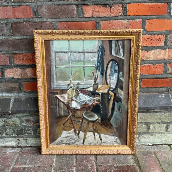 Vintage oil painting of an artist's studio by John Parnell.