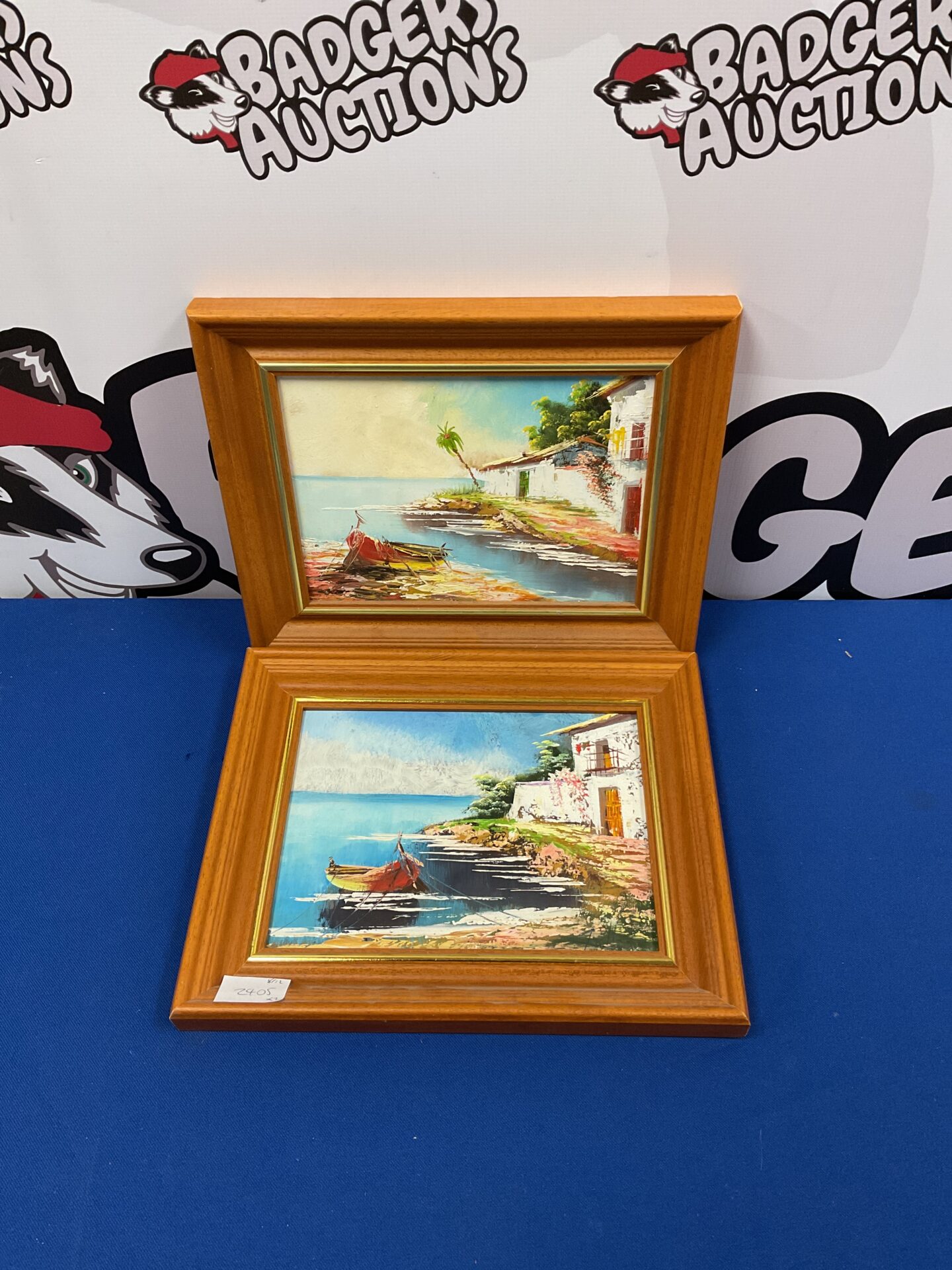 747 Pair of Mediterranean coastal scene oil paintings
