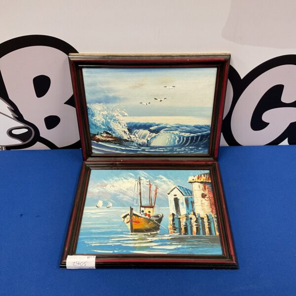 Vintage oil painting of a fishing boat at sea.