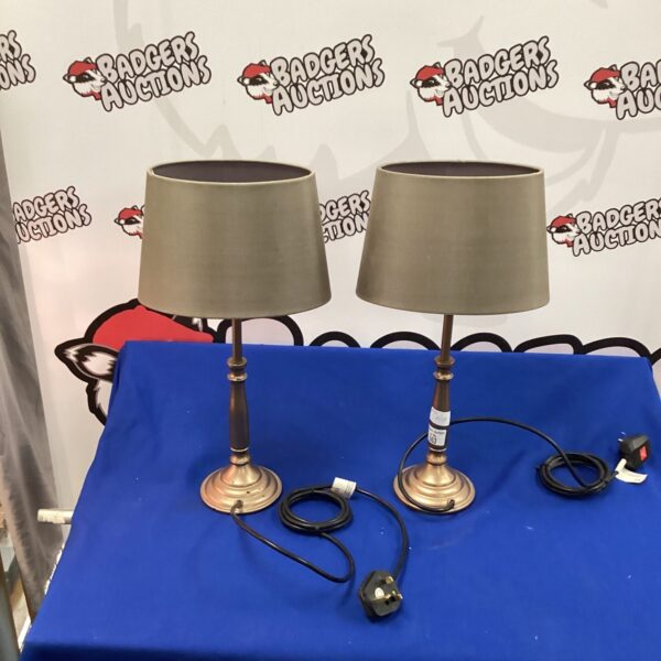 Pair of vintage bronze effect table lamps for bedside or desk use.