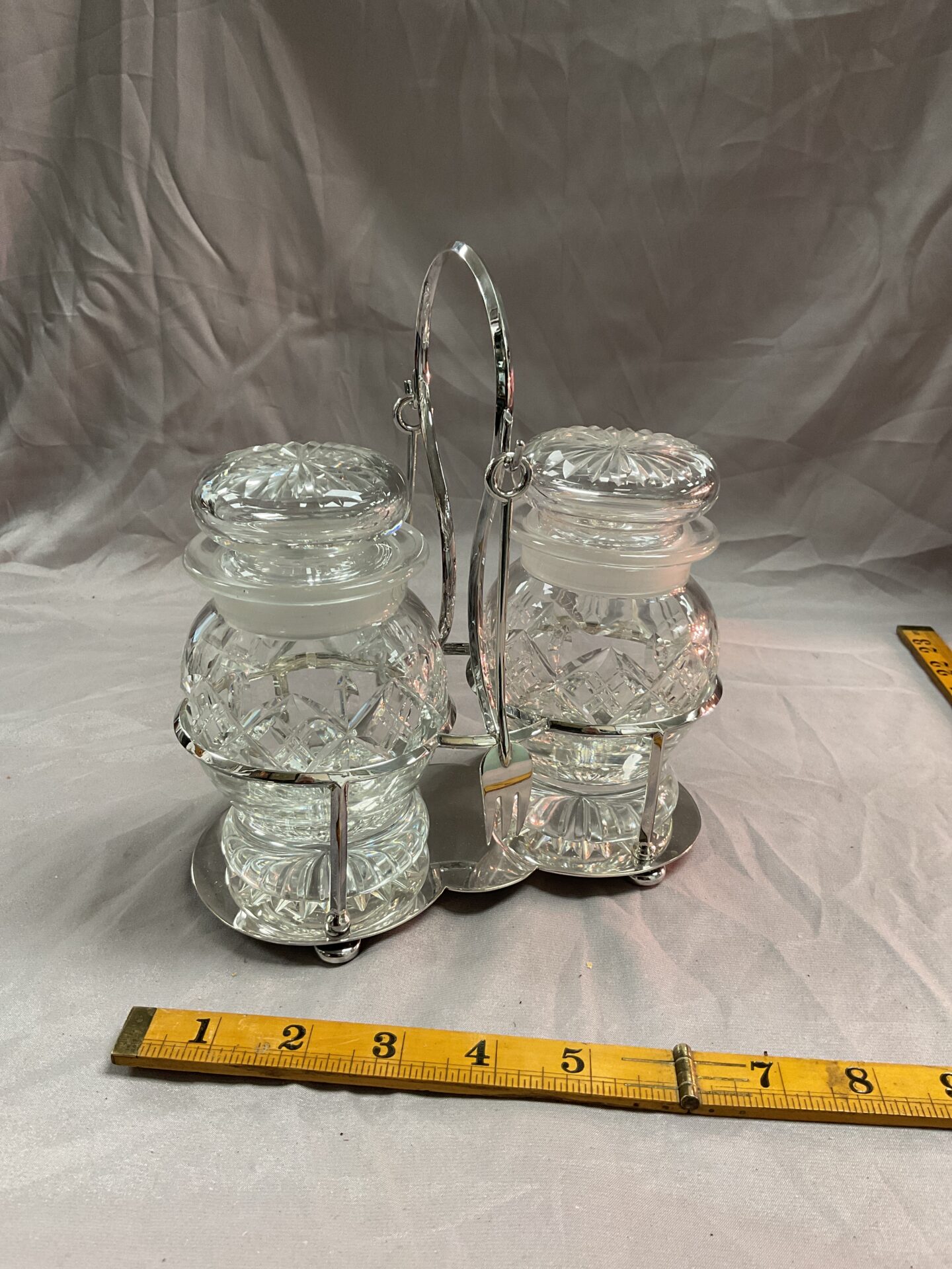 870 Silverplate and crystal chutney set