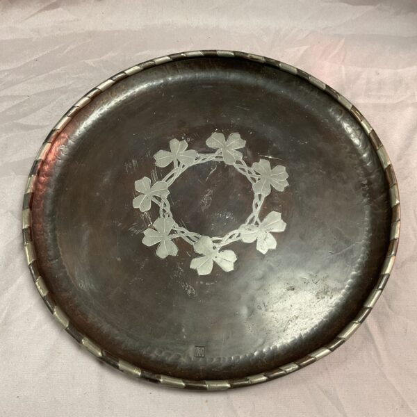 Vintage Hugh Wallis copper tray with pewter inlay.