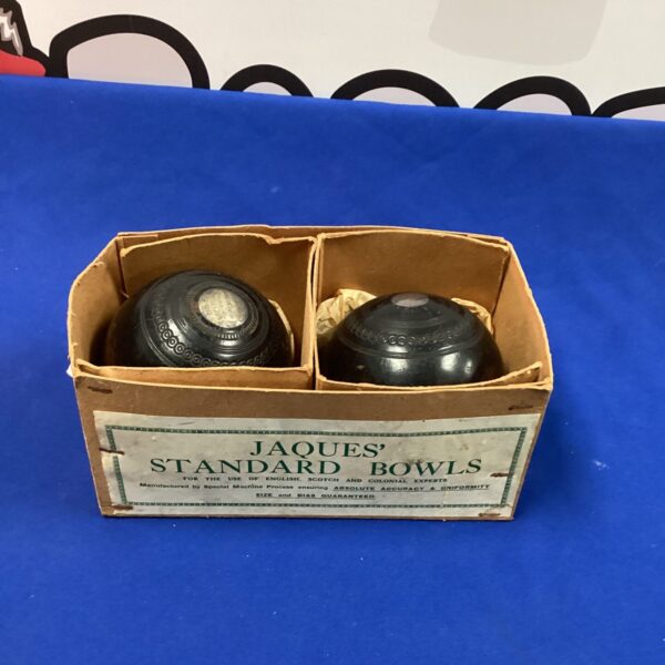 Vintage Jaques Presentation Bowls, a pair of antique lawn bowls.