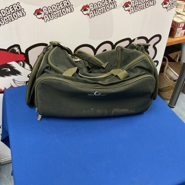 Front view of a Gardener fishing bag with multiple compartments.