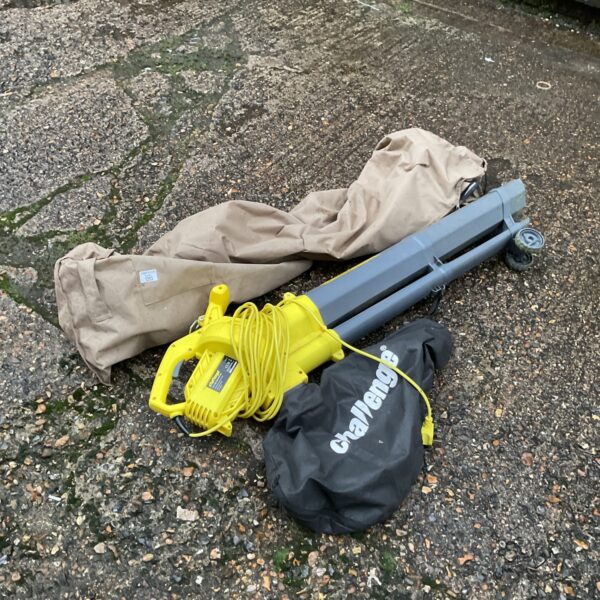 Challenge electric garden blower vac with collection bag.