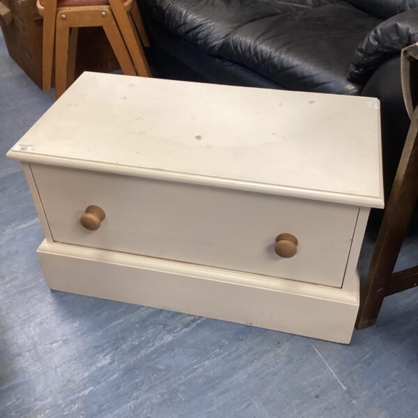 Vintage white pine chest with a single drawer.