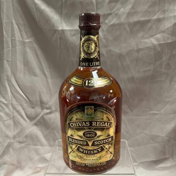 One-litre bottle of Chivas Regal blended Scotch whisky.