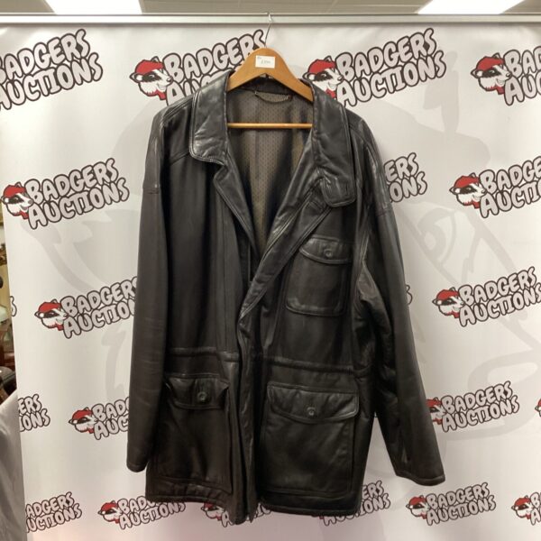 Vintage brown St. Michael mens leather coat, classic outerwear.