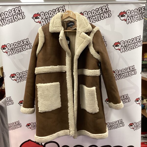 Women's Brave Soul suede look coat with teddy trim, size L.