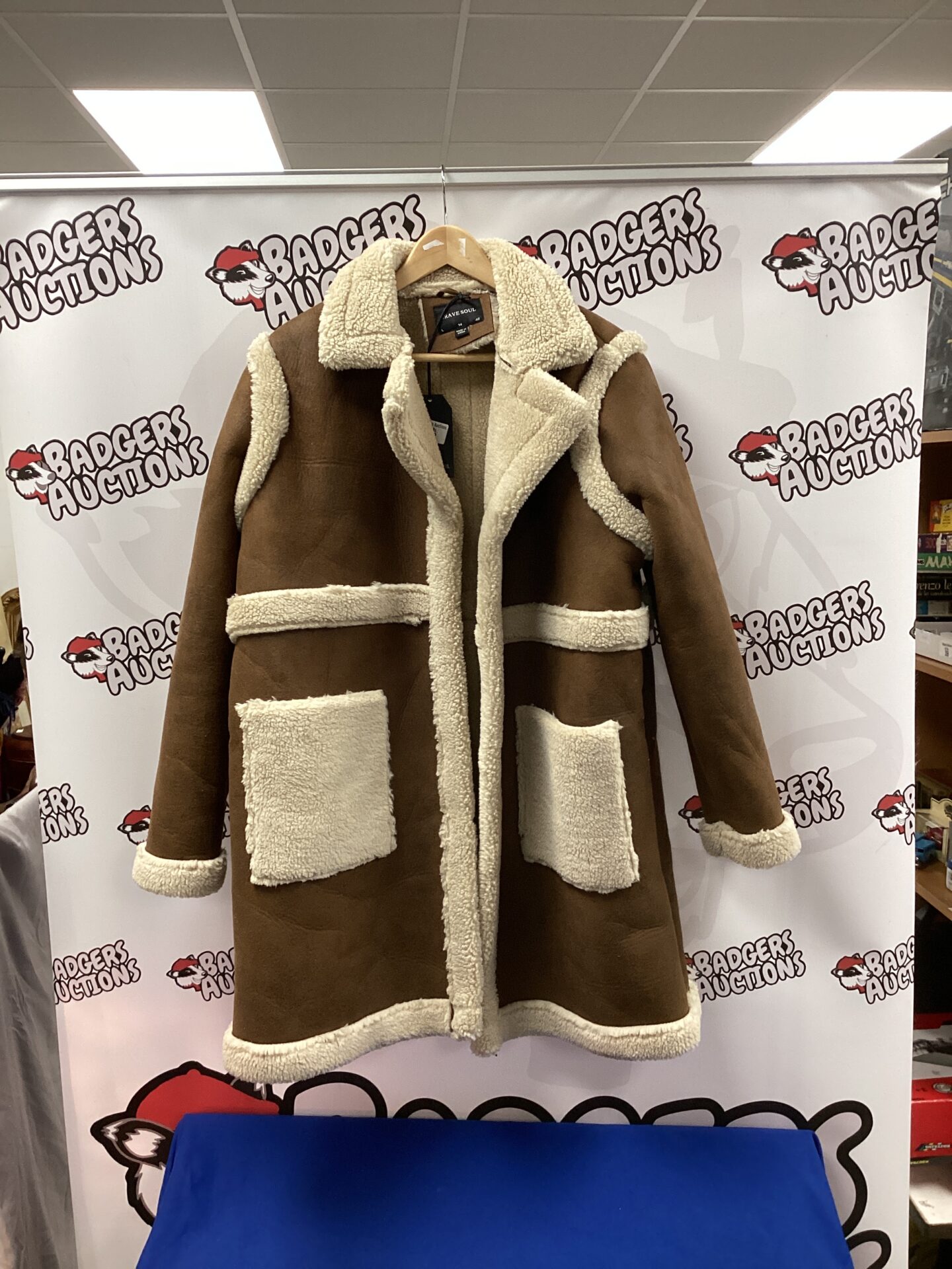 732 Brave soul teddy trim midi suede look coat size L
