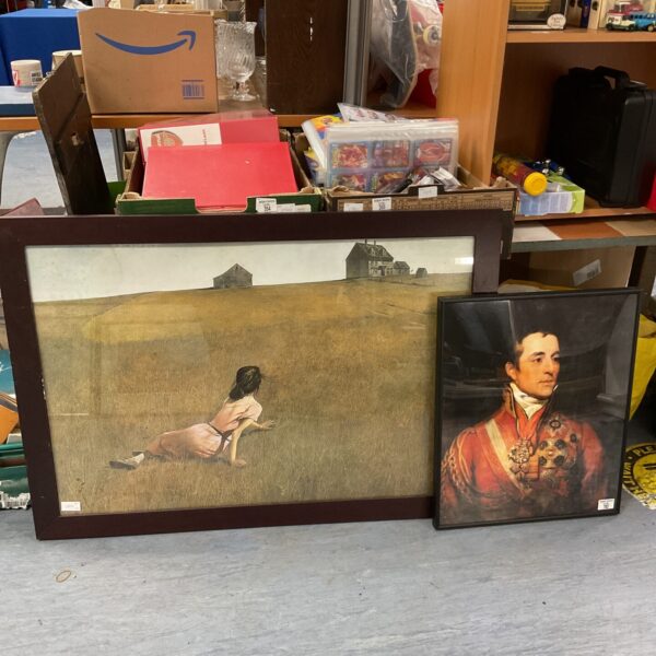 Framed lot of Wellington portrait and field print for wall decor.