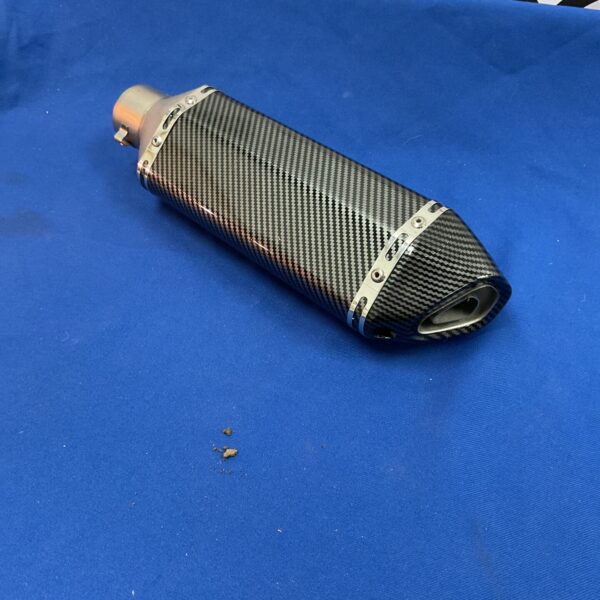 Carbon fibre motorcycle exhaust silencer with DB killer.