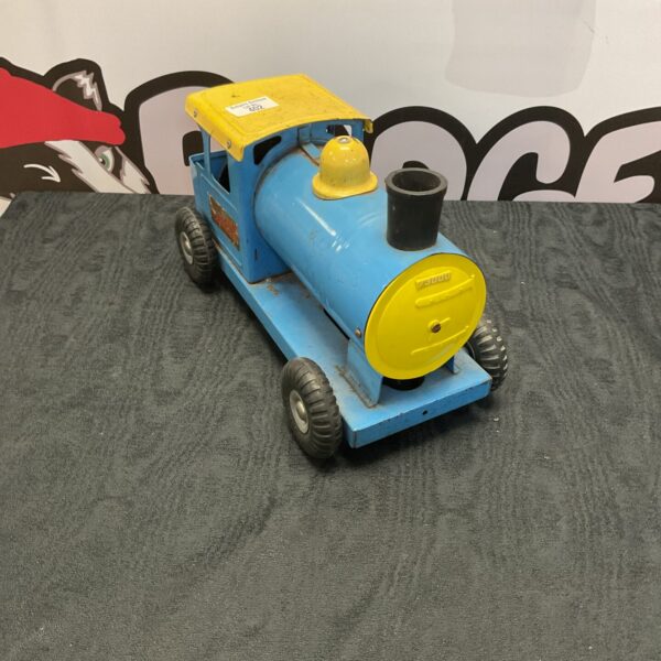 Vintage Triang Express train, blue tinplate locomotive.