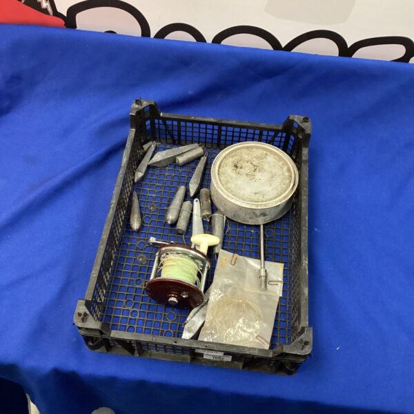 Vintage Japanese fishing reel and tackle lot for sale.