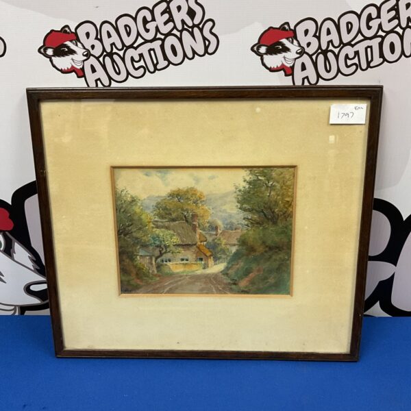 Signed Staples watercolour painting of an English country cottage.