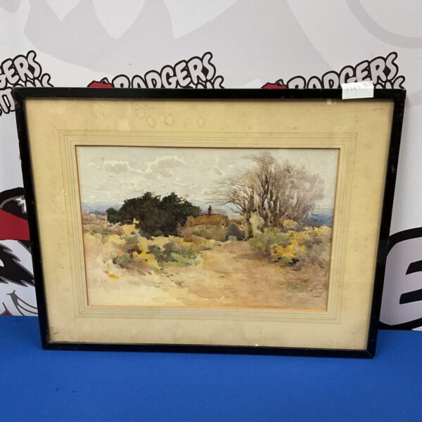 Signed watercolour painting of a country cottage by Rudd.