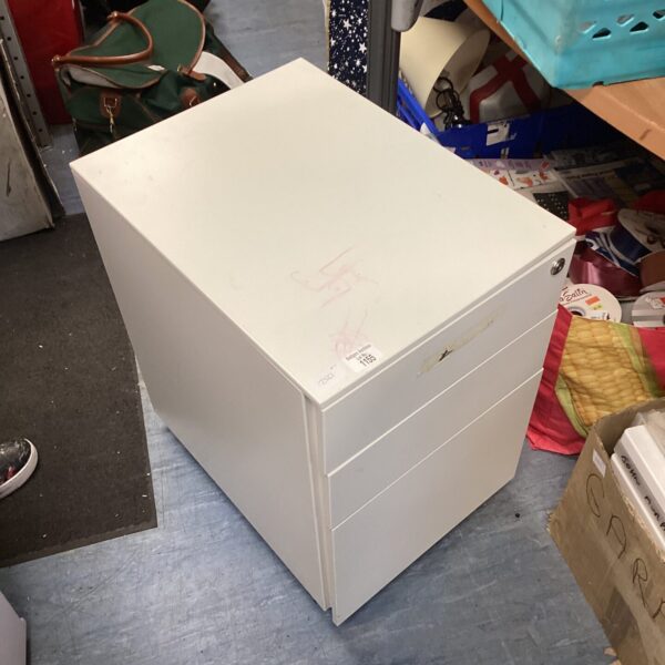 White wheeled office drawer unit for storage and organisation.