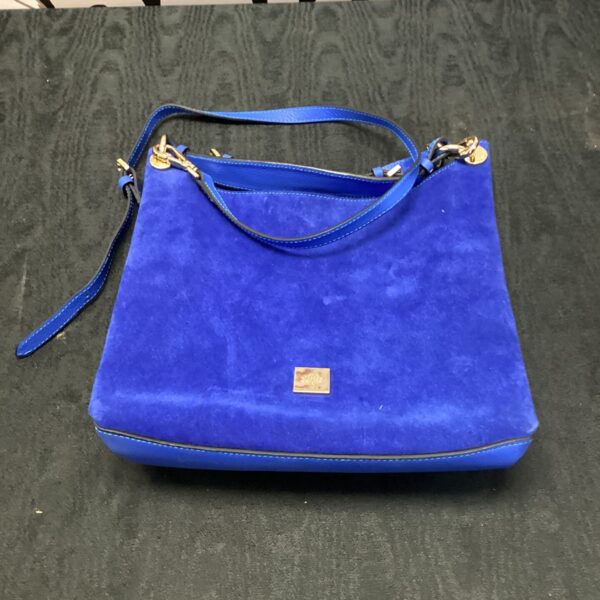 Blue Mulberry handbag crafted from suede and leather, stylish designer accessory.