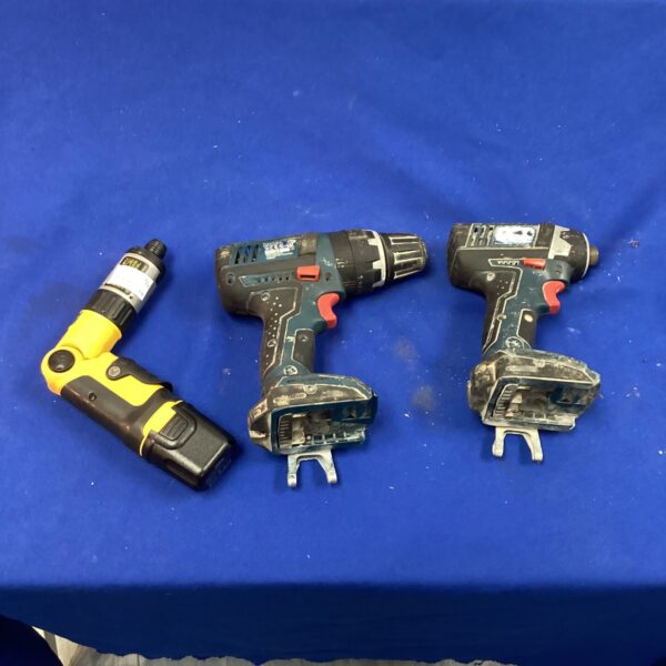 Lot of three battery drills for repair and restoration.