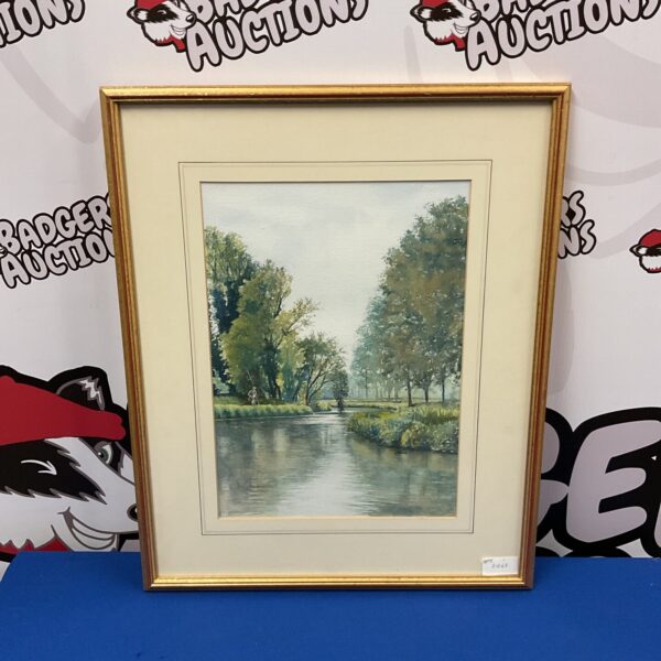 Signed Craig watercolour painting of a fisherman on a river.