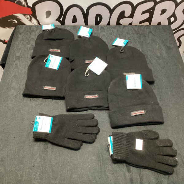 Thermal beanie hats and gloves lot for winter warmth.