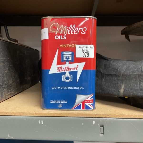 Vintage Millers Steering Box Oil tin for classic cars.