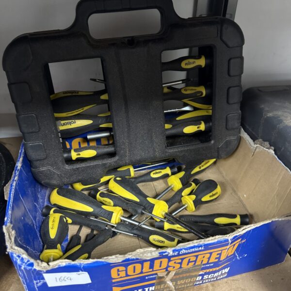 Assorted Rolson screwdrivers in a tool case, ideal for DIY projects.