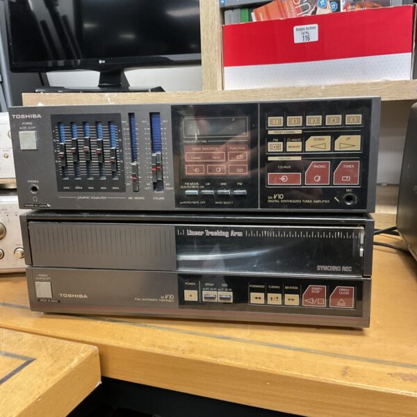 Vintage Toshiba SR-V10 automatic turntable and SA-V10 tuner system.