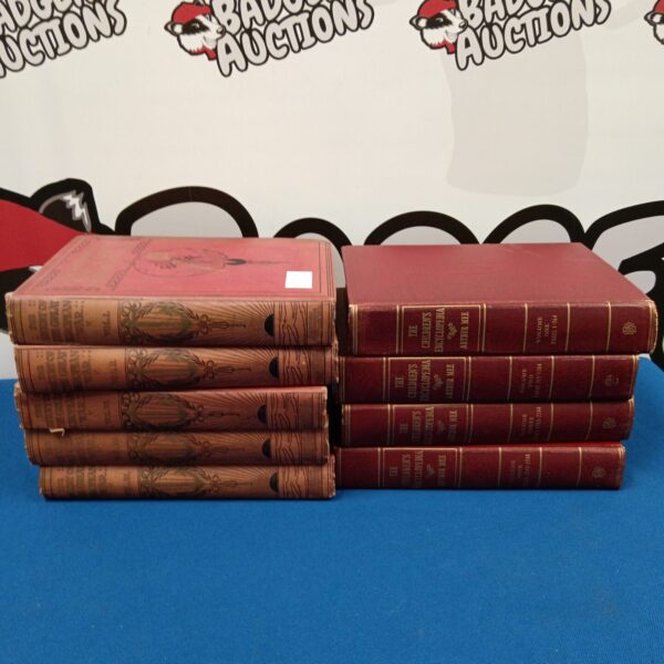 Vintage children's encyclopedia set and history books, antique illustrated volumes.