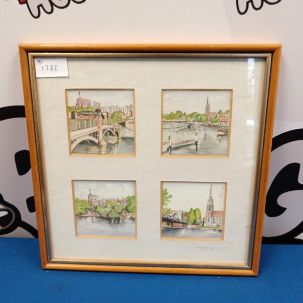 Four miniature watercolour paintings of Marlow Bridge and Windsor Castle.