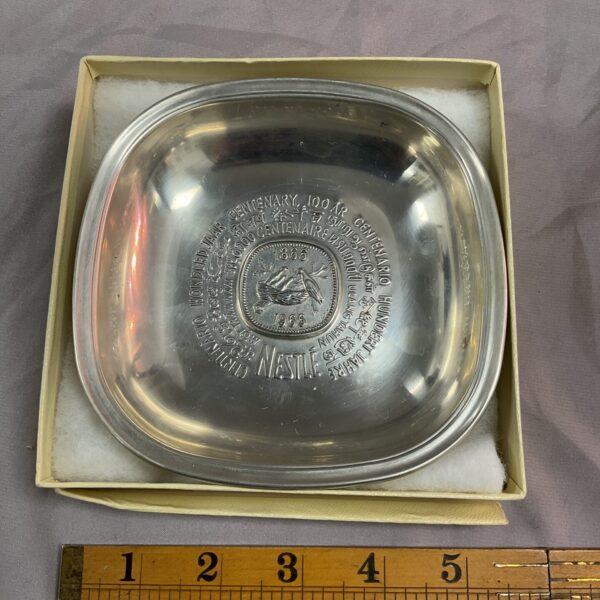 Vintage Nestle centenary silver dish, hallmarked and embossed.