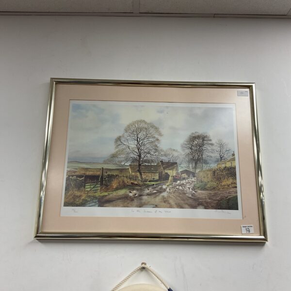 Alan Ingham limited edition print of a farm scene with sheep.