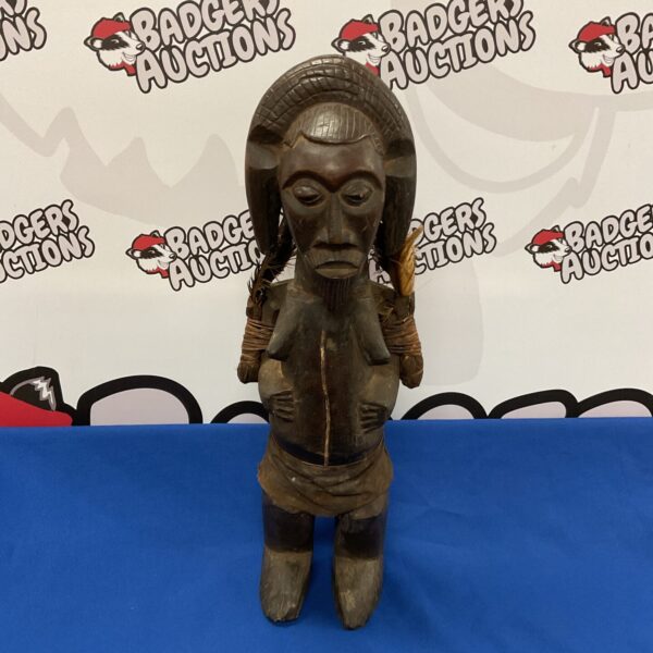 Antique African tribal sculpture, carved wood figure.