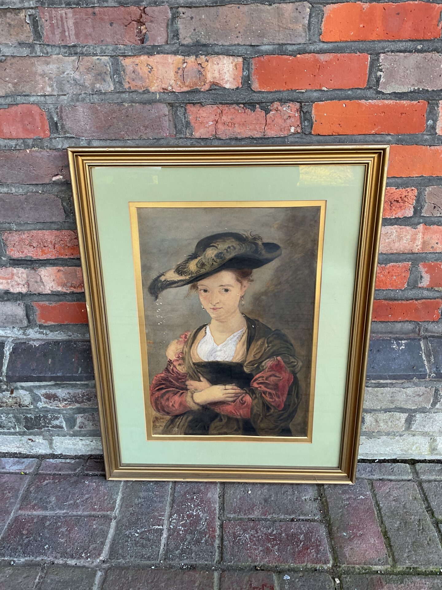 710 Antique p p rubens watercolour of a lady from chapeau de poil