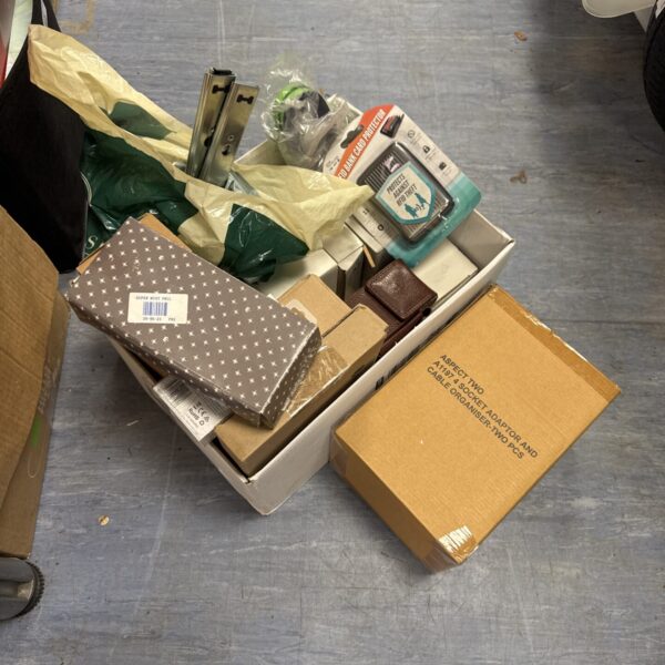 Assorted house clearance lot with tools and hardware.