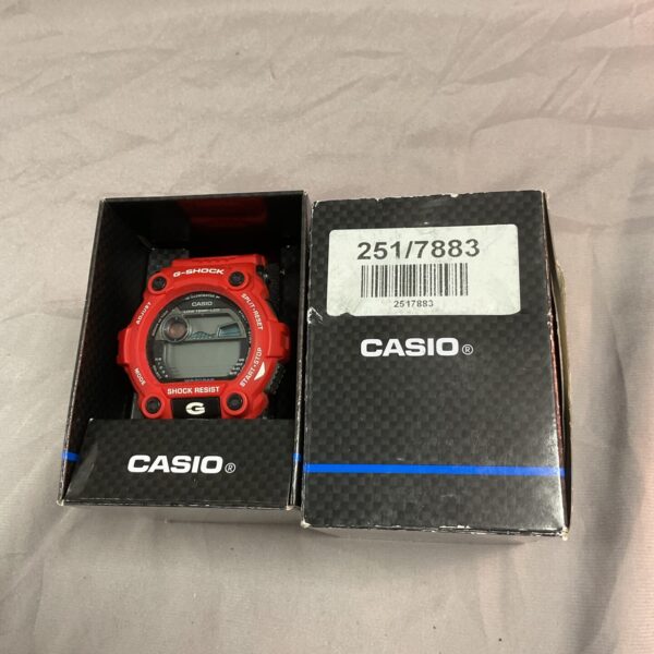 Vintage Casio G Shock digital wristwatch in close-up view.