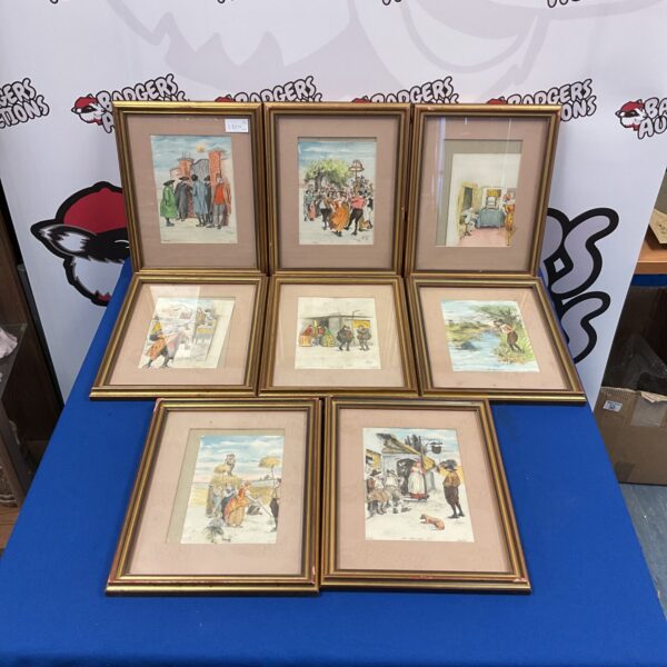 Collection of eight hand-coloured P Kairney London etchings.